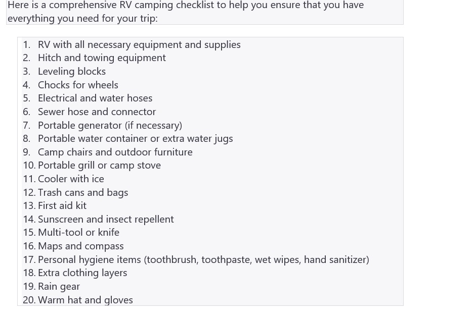 ChatGpt camping checklist